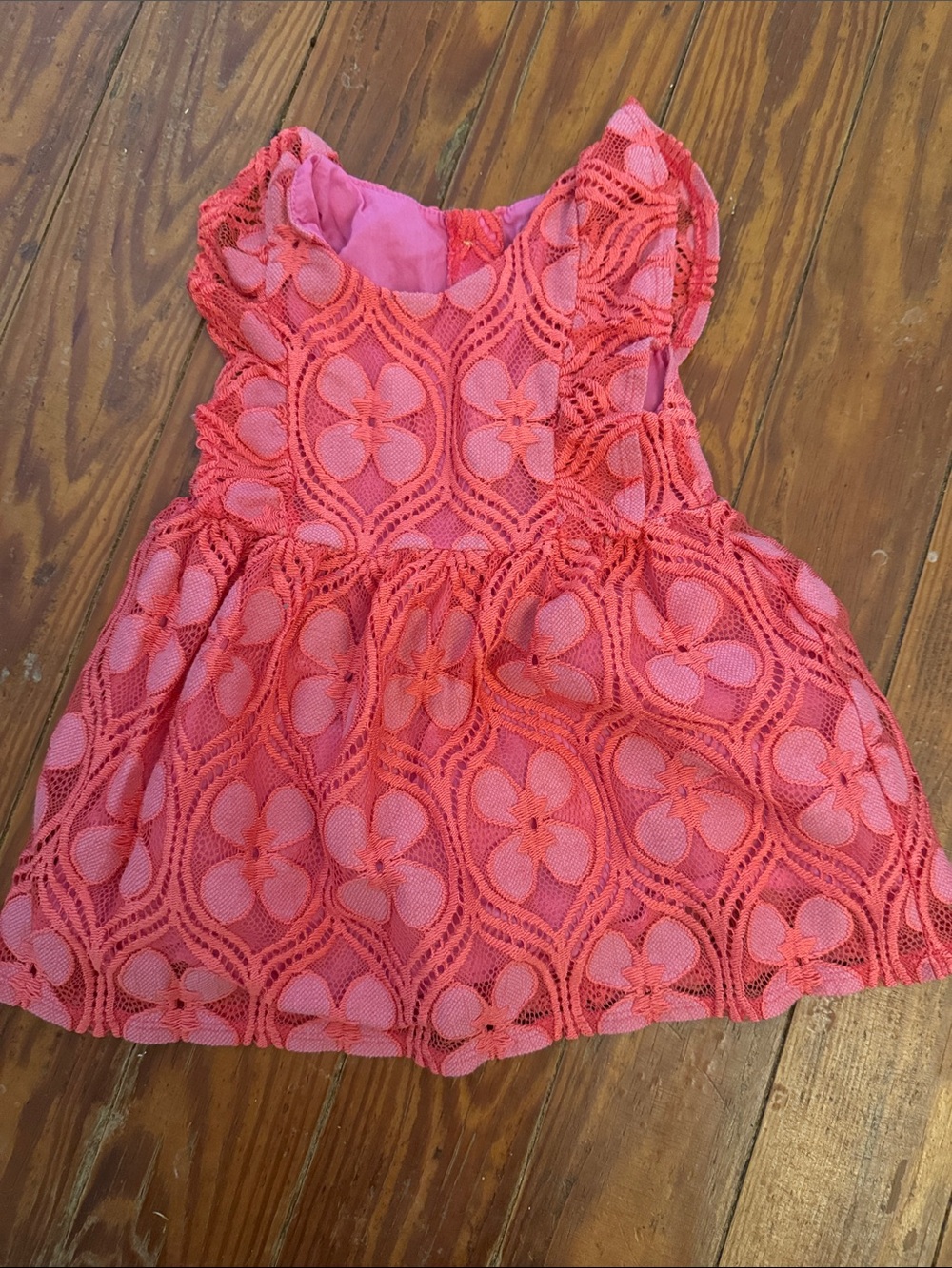 Girls Coral Lace Floral Casual Dress